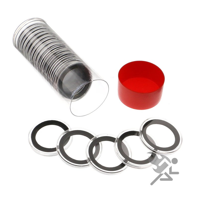 OnFireGuy Red Coin Storage Container & (20) Black Ring 32mm Air-Tite Coin Holder Capsules for 1oz American Gold Eagles and 1oz Gold Krugerrands & Kangaroos by OnFireGuy - Image 1